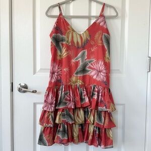 Eugenia Fernandez Tropical Floral Tiered Mini Ruffle Dress